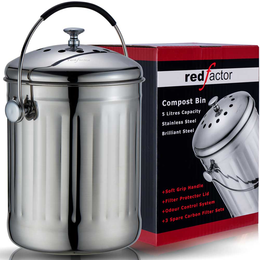 RED FACTOR Premium Compost Bin for Kitchen Worktop - Stainless Steel F –  Inner Contents