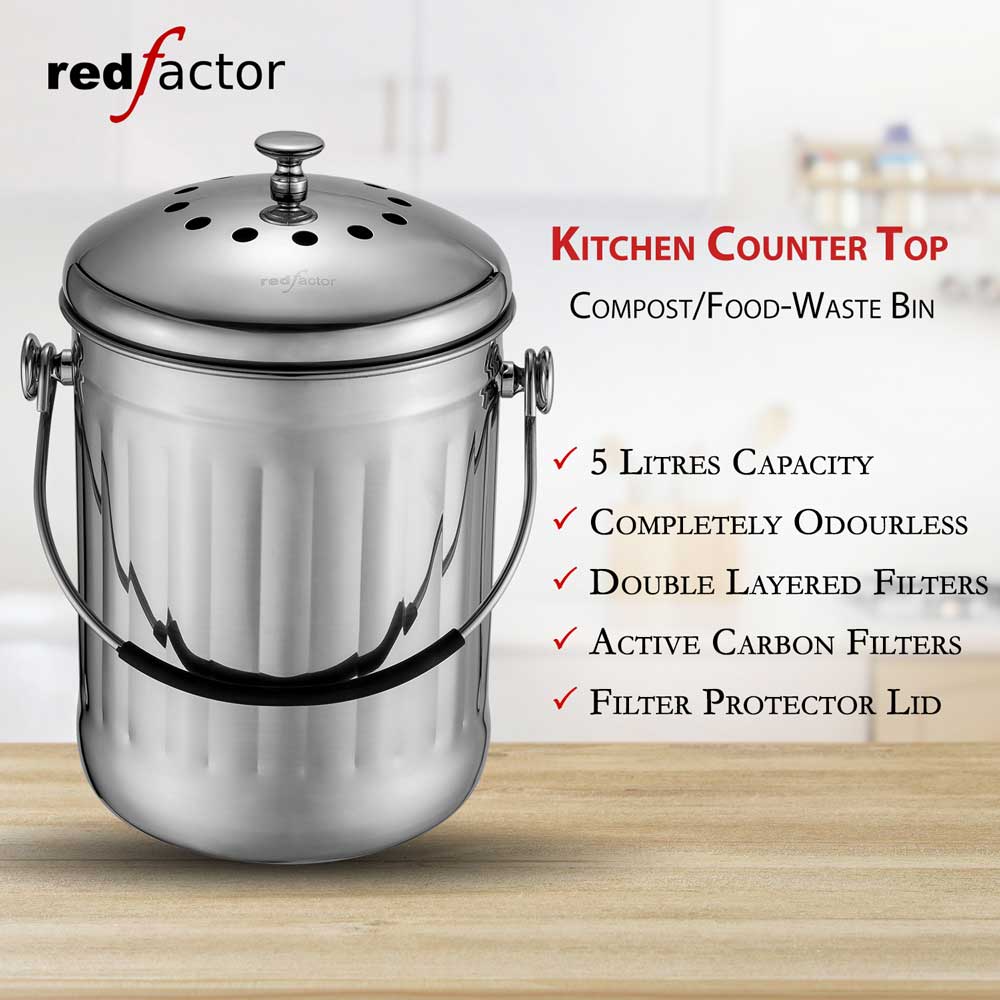 RED FACTOR Premium Compost Bin for Kitchen Worktop - Stainless Steel F –  Inner Contents